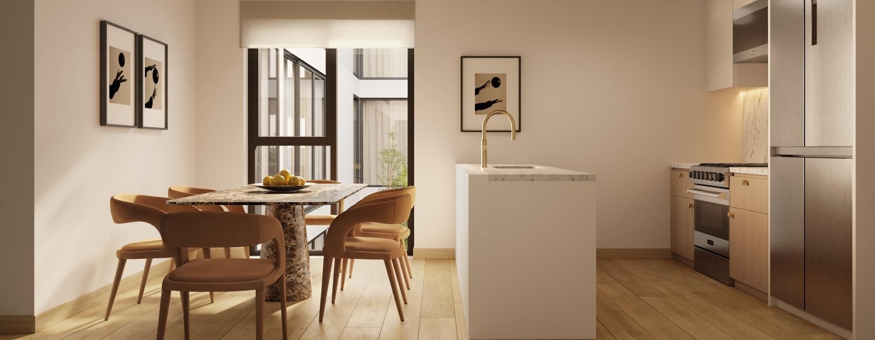 a kitchen with a table and chairs